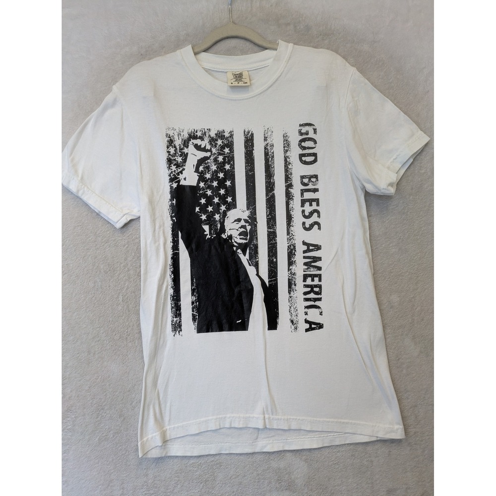Comfort Colors Graphic Tee Men's Small White God Bless America Trump Distressed